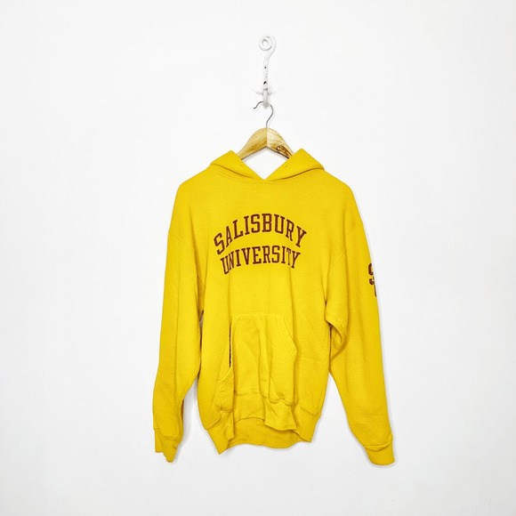 Vintage Tops - VTG 90s SALISBURY University Hoodie Pullover Yellow hooded cotton unisex M